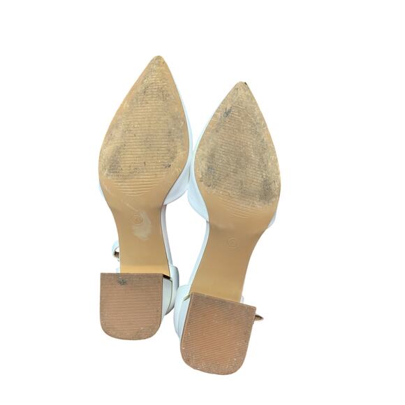 BTEX Coll Womens 7 White Closed Pointed Toe 2.25" Chunky Heel Ankle Strap Shoes - Picture 6 of 8